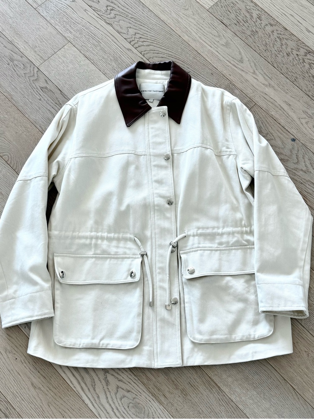 English Factory Cream Utility barn Jacket with Brown Collar